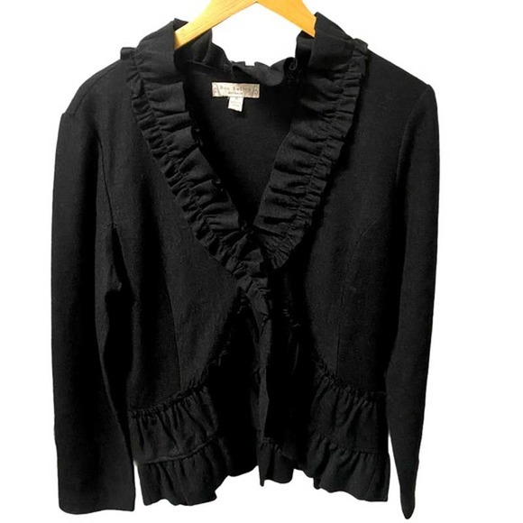 Boo Radley Jacket Womens Medium Black Wool Blend Lightweight Ruffle - Picture 1 of 9